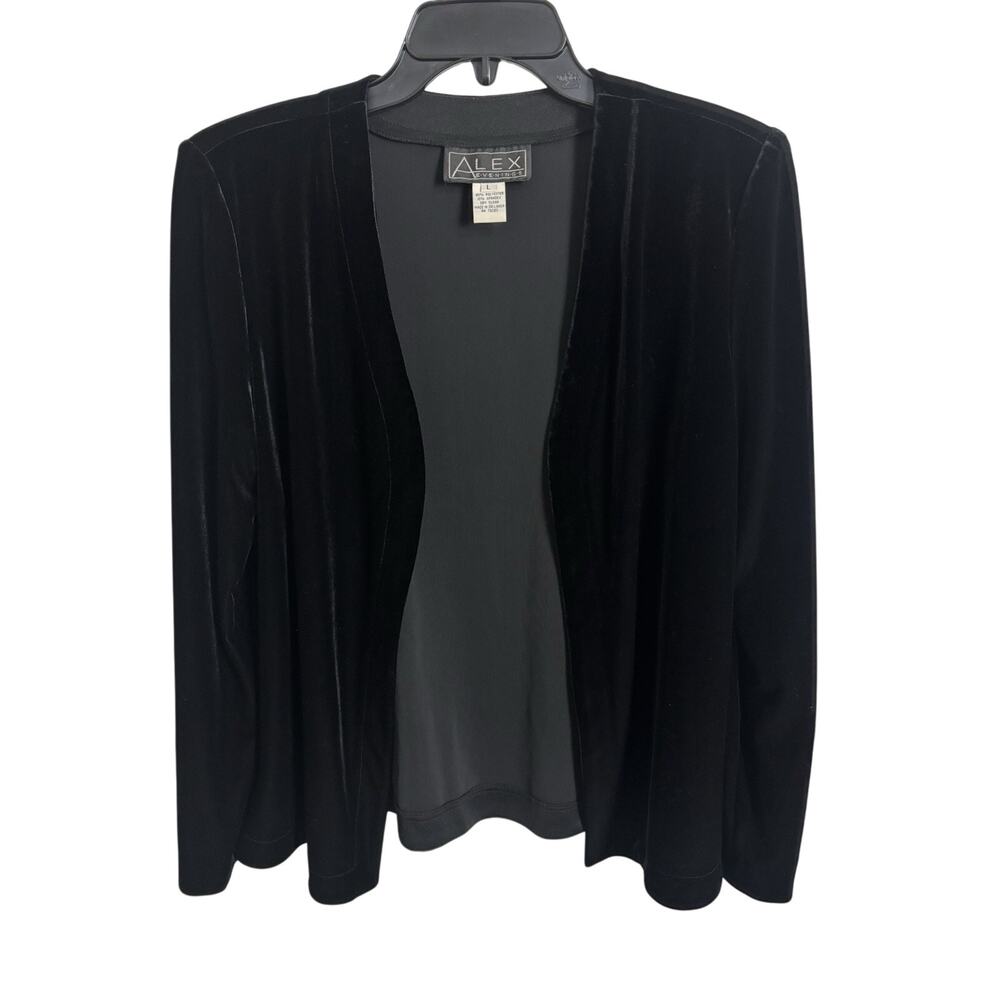 Vtg 90s Alex Evenings Black Velvet Open Front Blazer Jacket L Formalwear Coverup